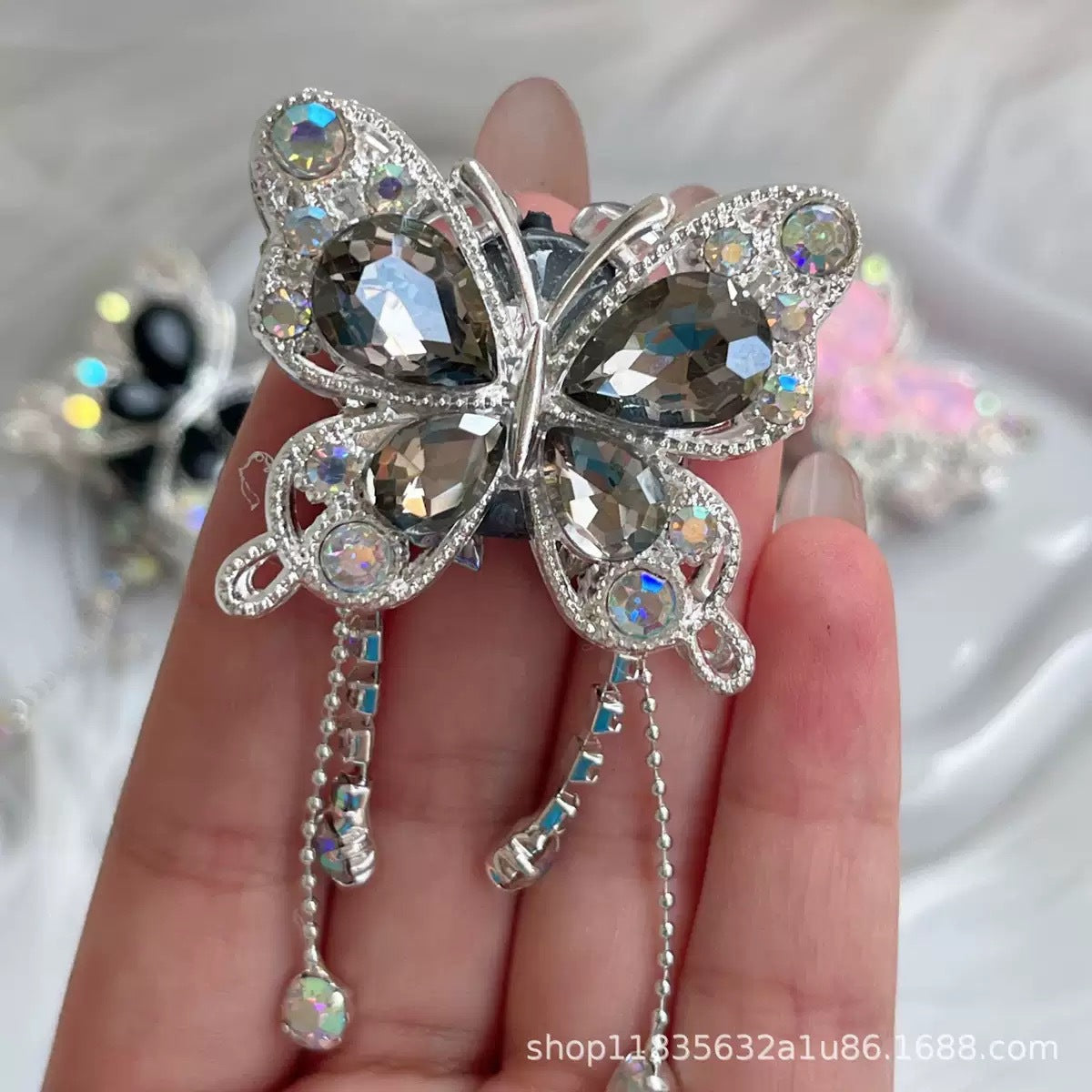 Wholesale 10pcs Soft ceramic three-dimensional butterfly crystal tassel beads