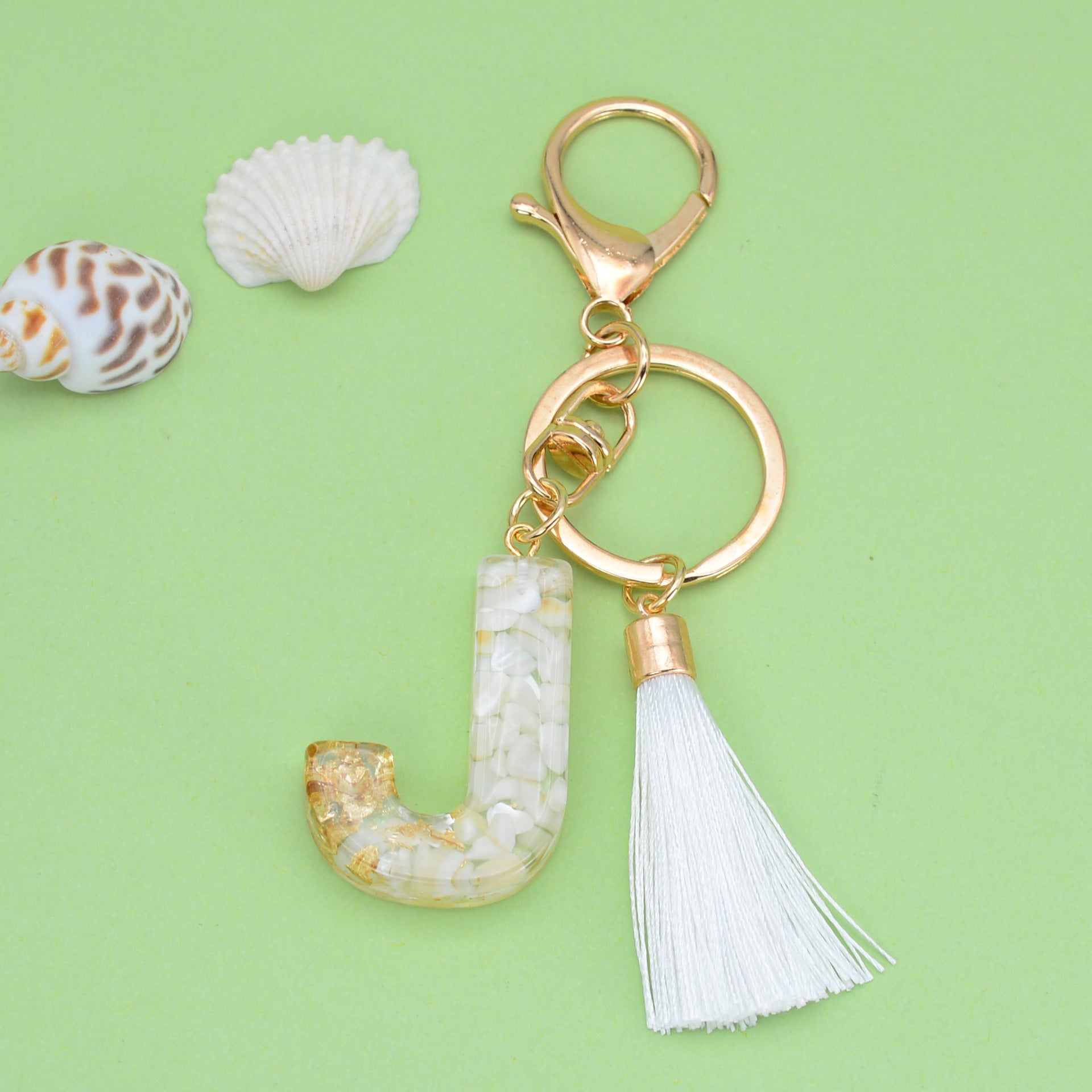Wholesale White Tassel 26 Letter Crystal Resin Keychain