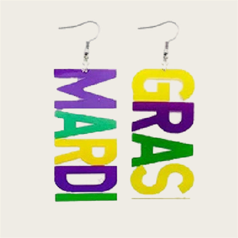 Wholesale carnival smiley face mask crown flower pendant double sided acrylic earrings