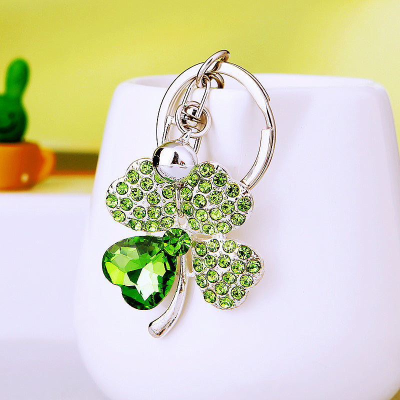 Wholesale Metal Crystal Four Leaf Clover Keychain Rhinestone Bag Charm Car Key Ring Fashion Accessory