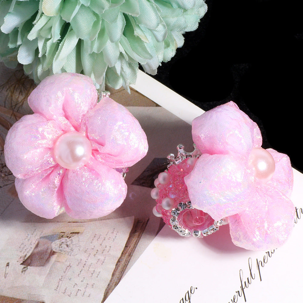 Wholesale 5pcs/pack Crown Pearl Sugar Bubble Flower DIY Straight Hole Loose Beads Mobile Phone Chain Key Chain Bag Chain Jewelry Accessories