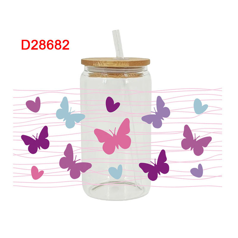 Wholesale Colorful Dancing Butterfly 16oz Cup UV DTF Wraps