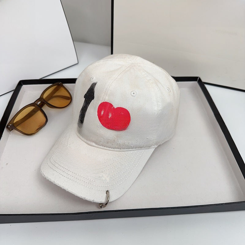 Wholesale Valentine's Day limited summer new I LOVE printed iron buckle edging dirty baseball cap