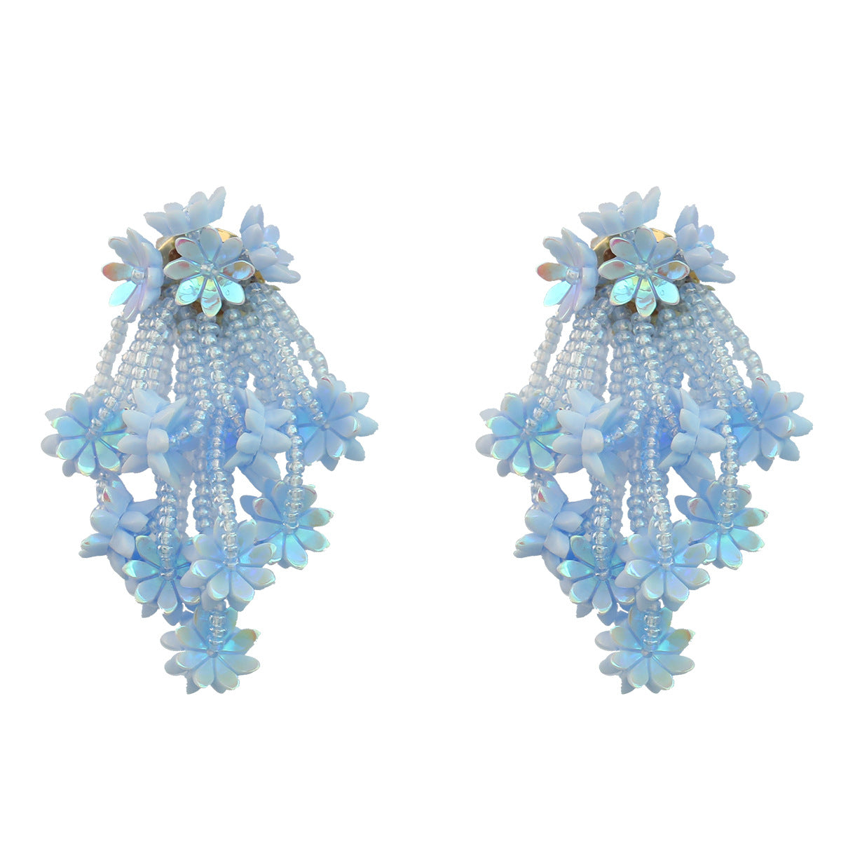Wholesale Resin Floral Multilayer Rice Bead Tassel Earrings
