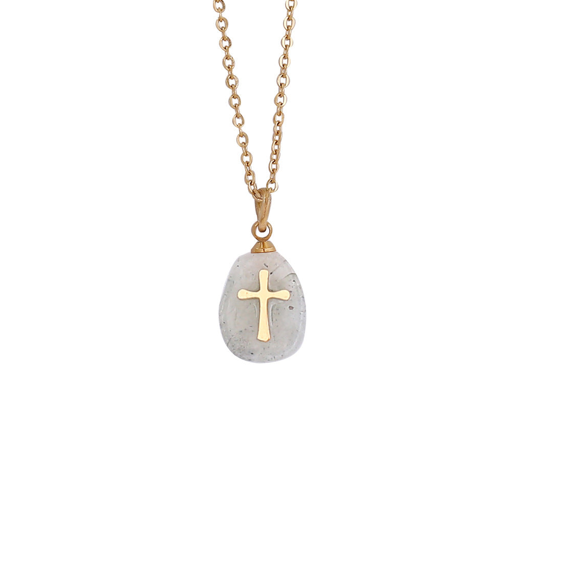 Wholesale natural stone cross necklace simple clavicle chain stainless steel necklace