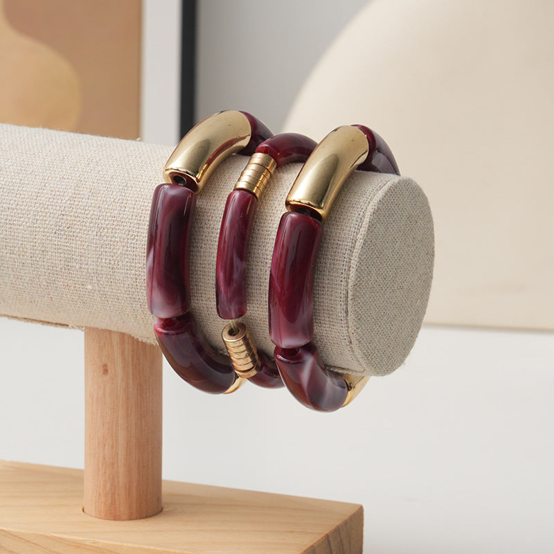 Wholesale Acrylic curved tube bracelet personalized bracelet curved bamboo tube multi-color retro marble bracelet