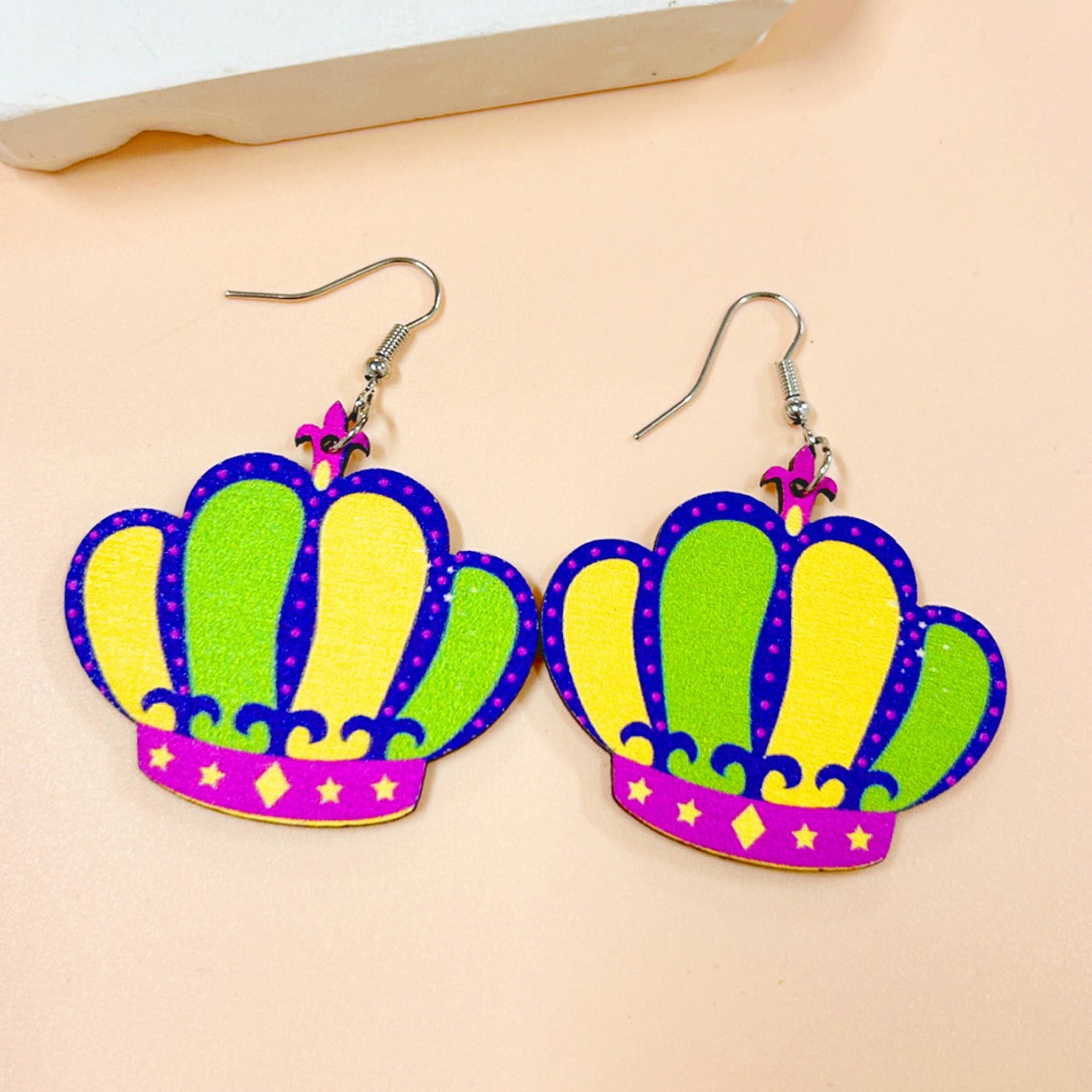 Wholesale Carnival clown mask crown cap lips gradient water drop three-color yak hip hop party earrings