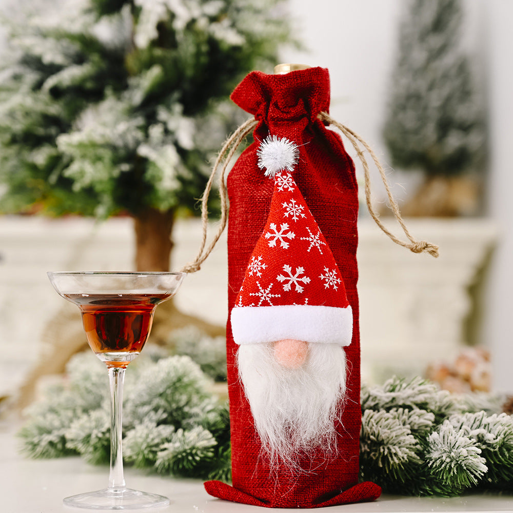 Wholesale Christmas Decorations Forest Elderly Linen Wine Bottle Bags