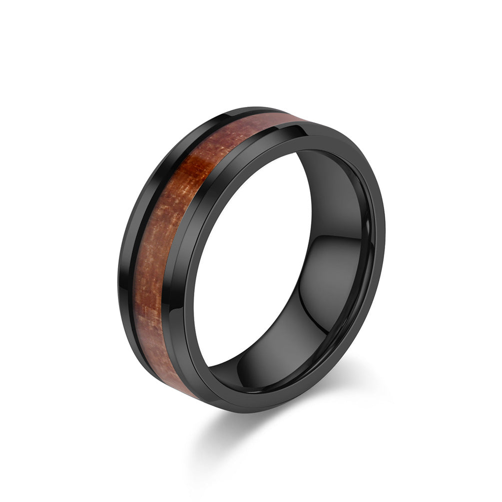 Wholesale Simple 468MM tungsten steel inlaid wood grain leather ring