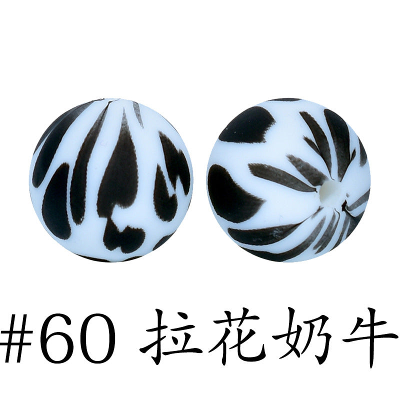 Wholesale 50pcs 16mm Print Silicone Beads Colorful Silicone Water Transfer Beads