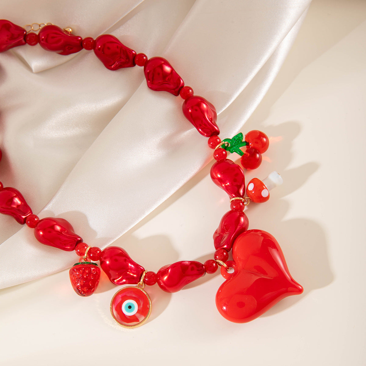 Wholesale Romantic Love Pearl Cherry Valentine' s Day Necklace