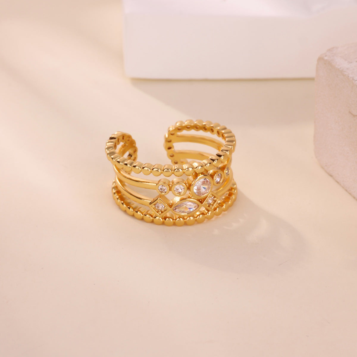 Wholesale gold-plated open ring double-layer ring luxury index finger ring