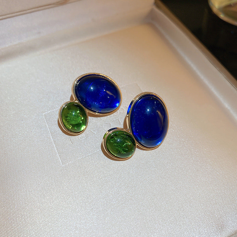 Wholesale Silver Needle Wrinkled Blue Irregular Metal Earrings