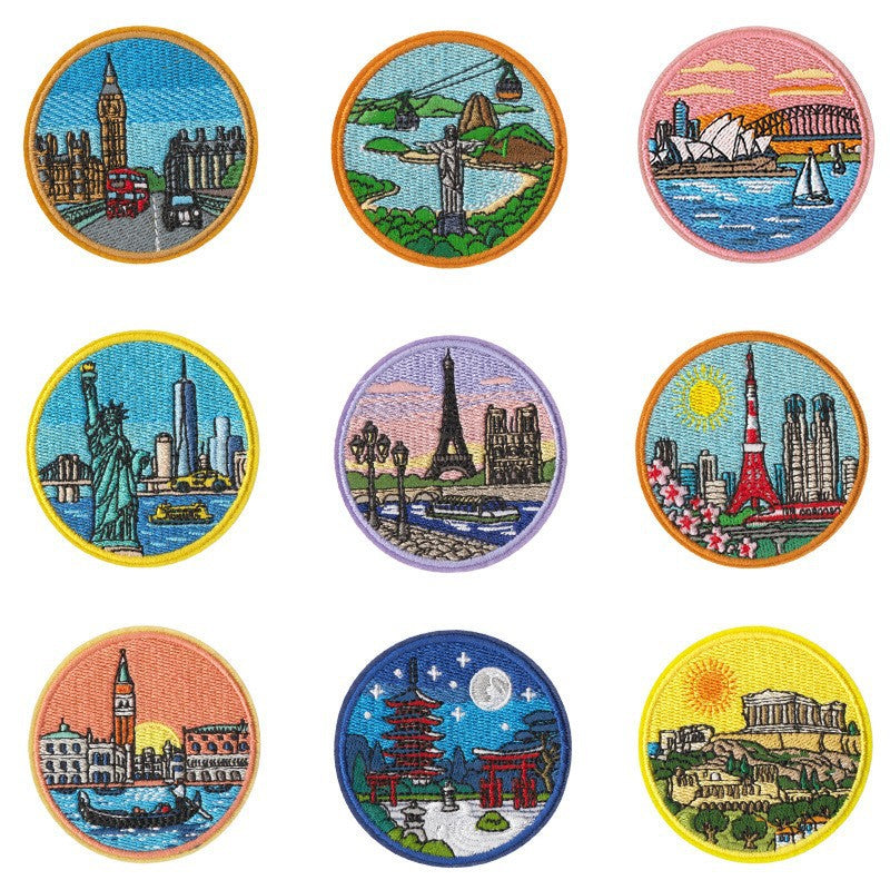 Wholesale World City Landmarks Iron On Embroidered Patches 9 Piece Set DIY Craft Supply Decorative For Clothes Backpack Journal Towel Fashion Accessory Gift