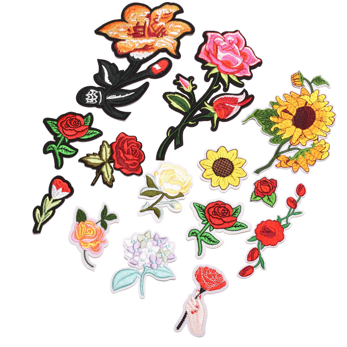 Wholesale Embroidered Floral Patches Plum Sunflower Designs Fabric Appliques For Clothing Shoes Bags 14 Styles Boutique Resale