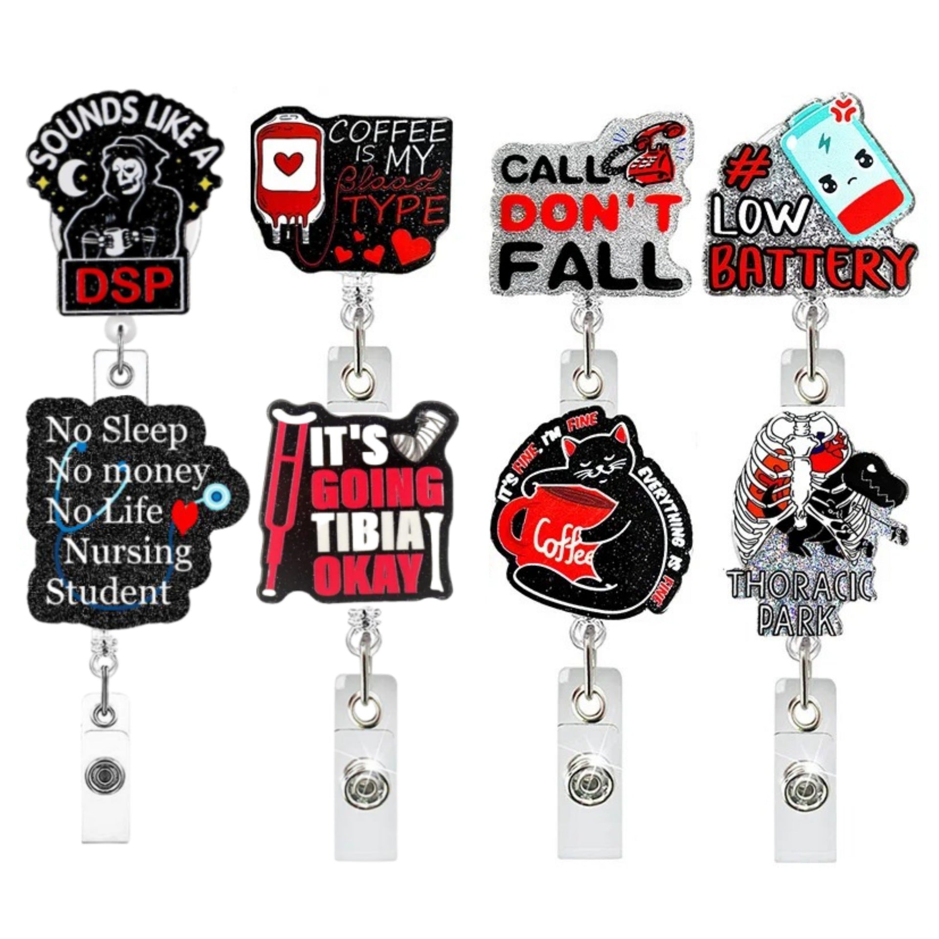 Wholesale 10pcs DIY acrylic jewelry blackened style badge retractable keychain