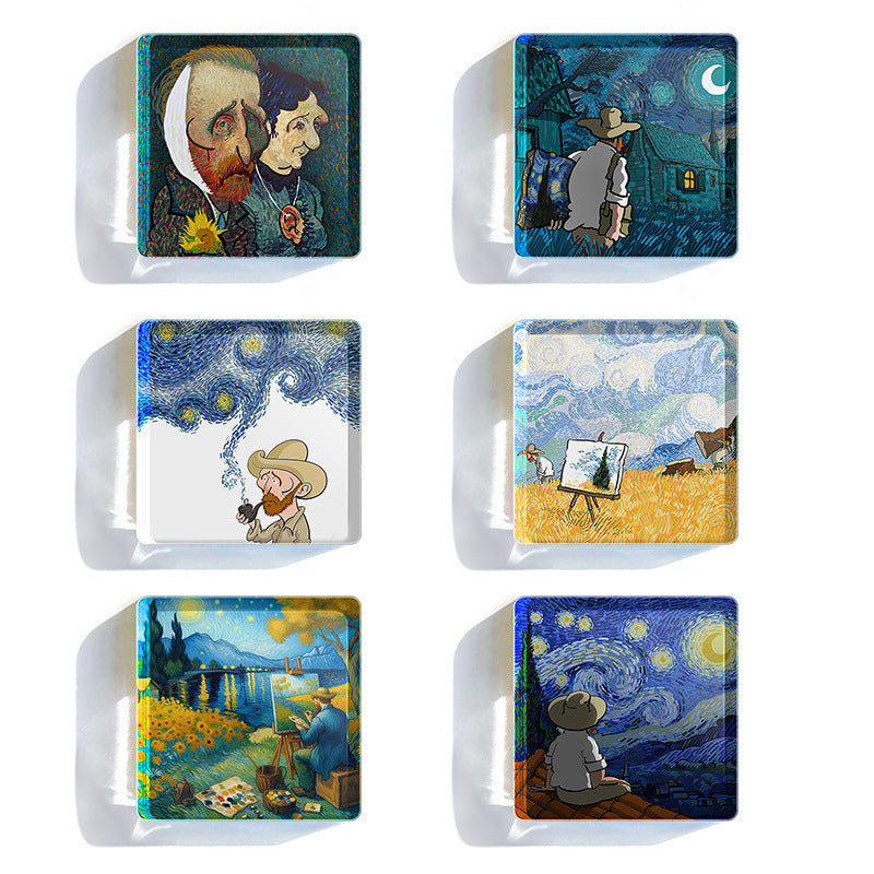 Wholesale oil painting series acrylic refrigerator magnets soft magnetic stickers