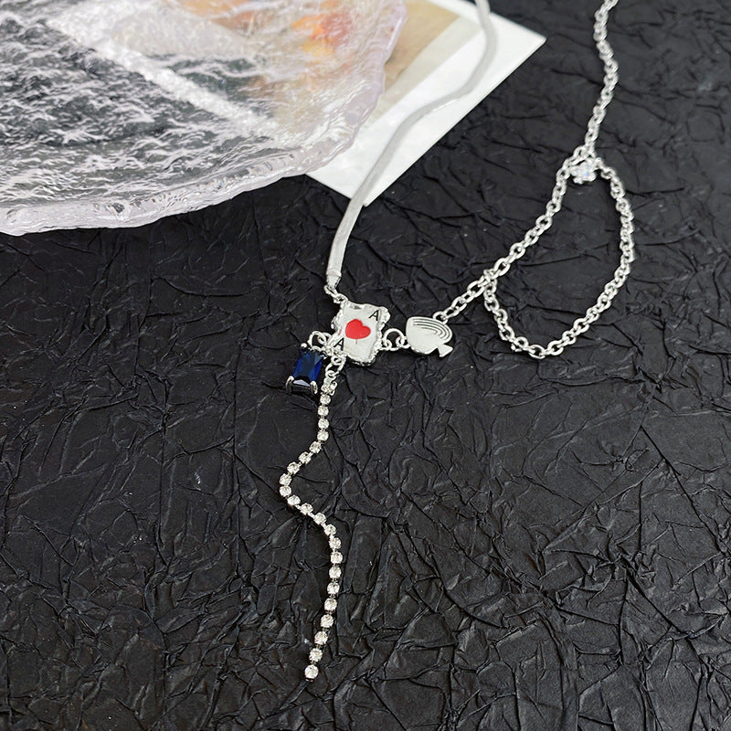 Wholesale Ace of Hearts Poker Necklace with Tassel Clavicle Chain