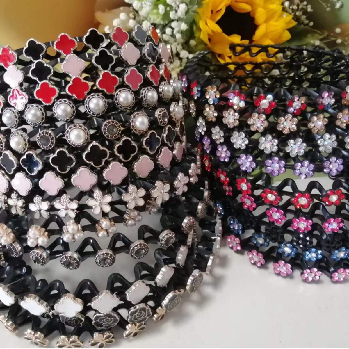 Wholesale Simple Rhinestone Plum Blossom Wave Non-slip Toothed Headband