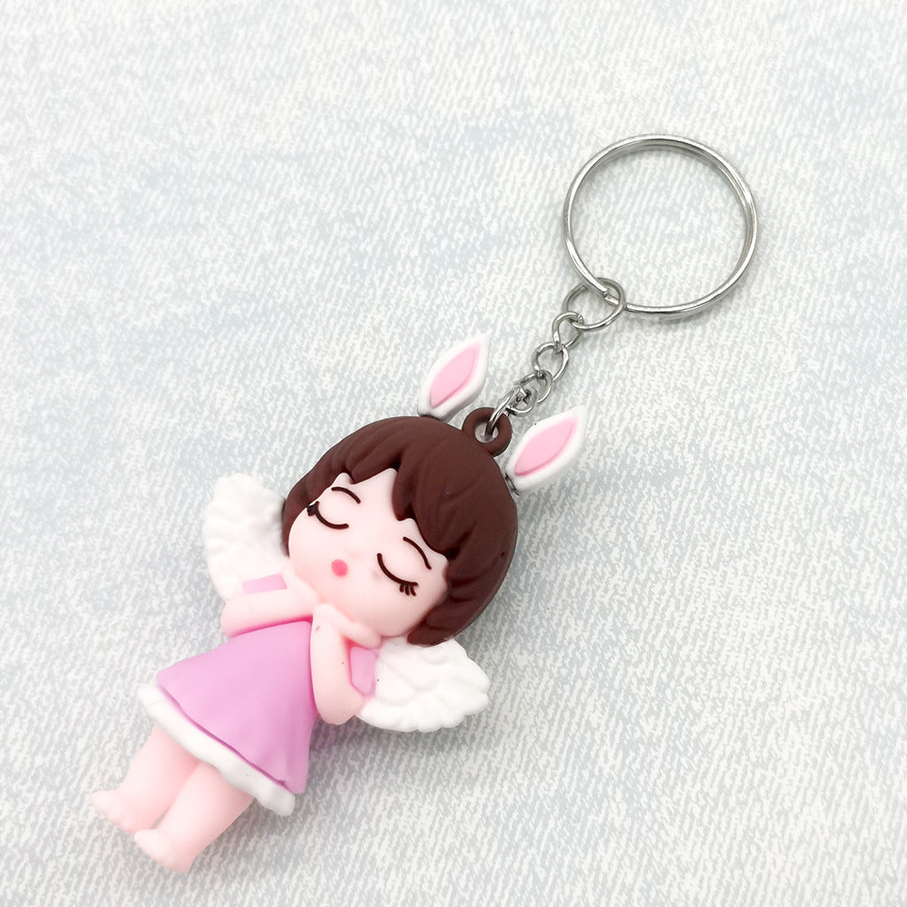 Wholesale Cartoon Angel Rabbit PVC Keychain