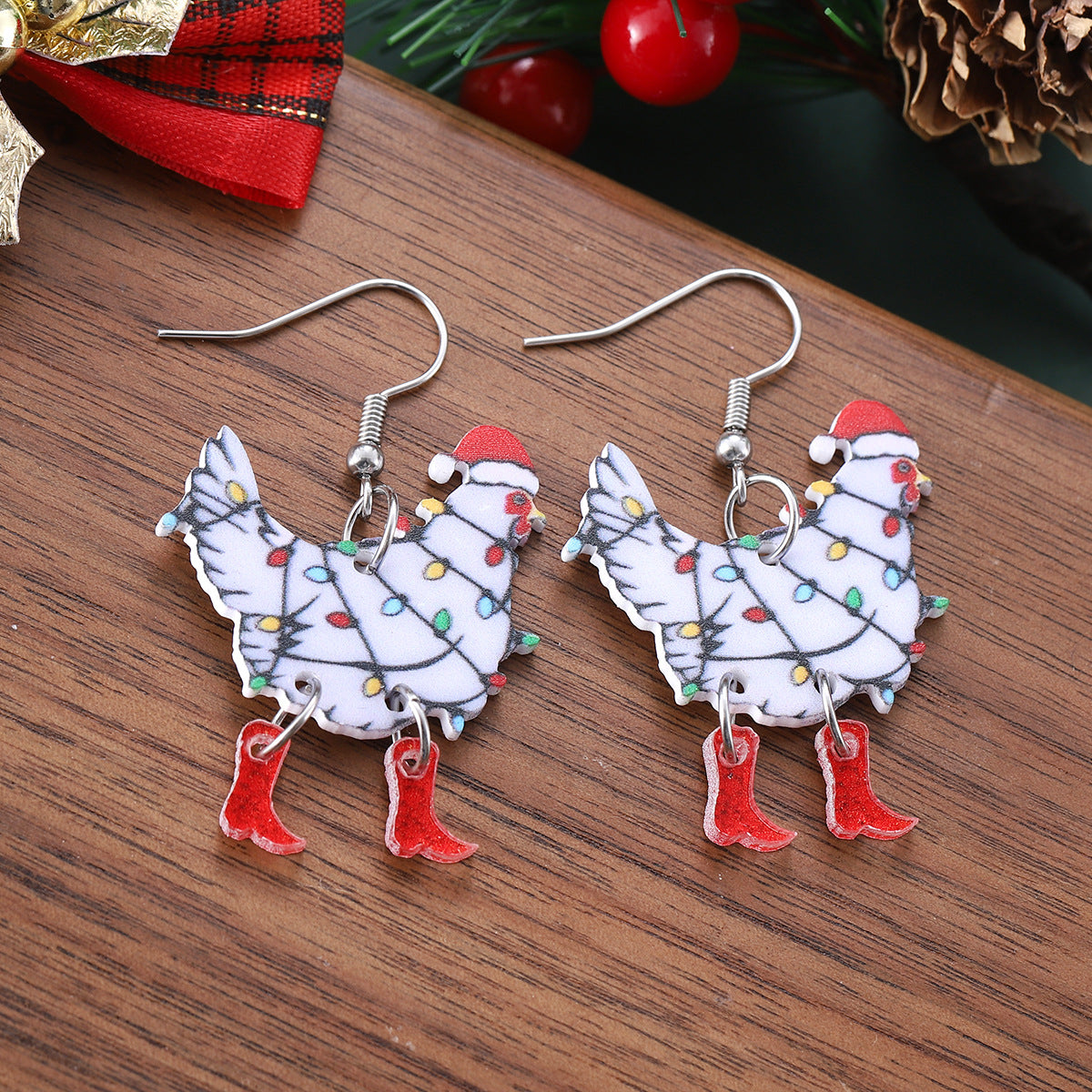 Wholesale Christmas Light Hen Acrylic Earrings