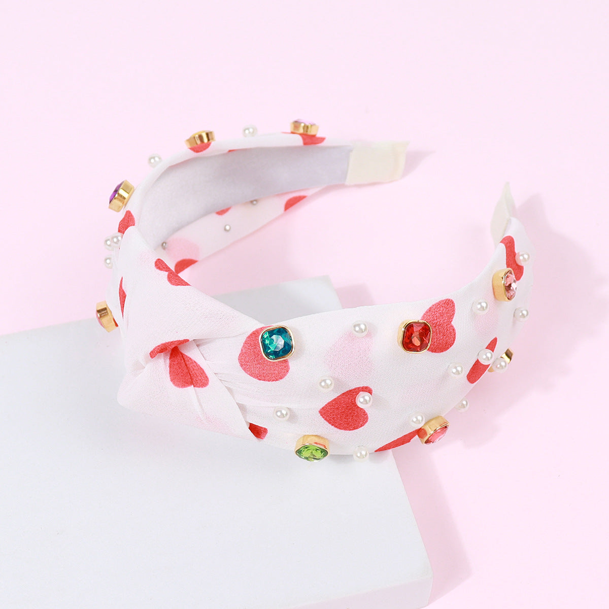 Wholesale Valentine's Day love Color Diamond color knotted pick heart headband