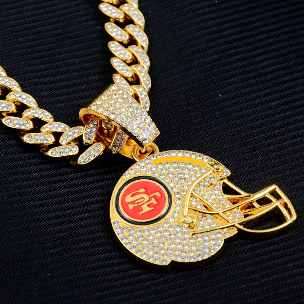 Wholesale Gold Zinc Alloy Football Team Pendant Necklace Diamond Cut Cuban Chain Trendy Fashion Jewelry Accessory