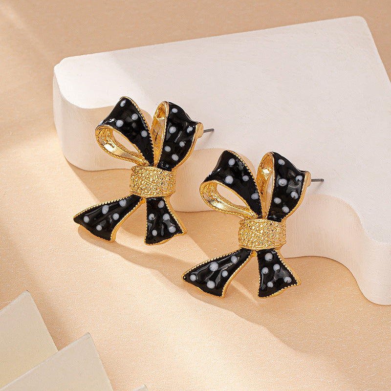 Wholesale Bow Earrings Oil Dripping Spots Zinc Alloy Earrings