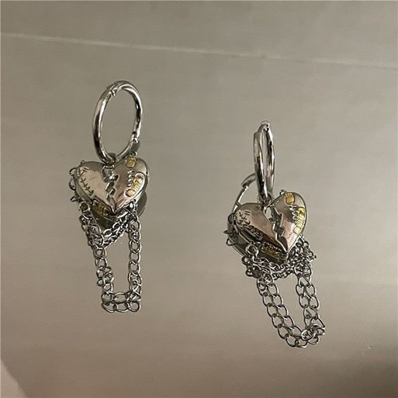 Wholesale Alloy Heart Four Pointed Star Tassel Earrings
