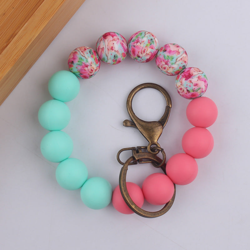 Wholesale Color Printing Silicone Handmade Beaded Wrist Keychain