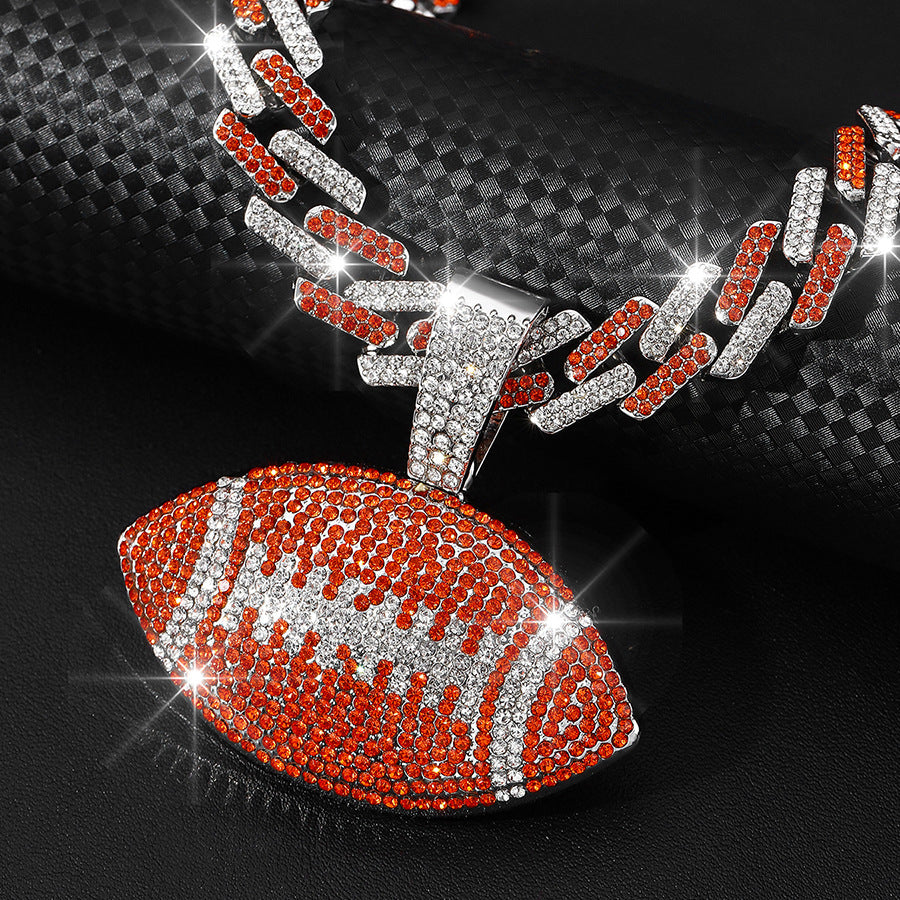 Wholesale Color Diamond Rugby Pendant Fashion Color Alloy Necklace