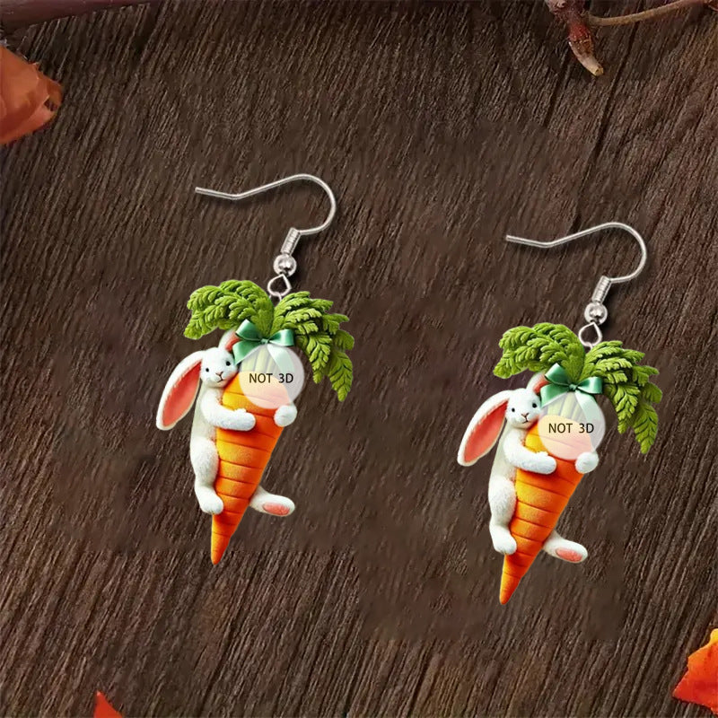 Wholesale Easter cartoon rabbit holding carrot acrylic earrings