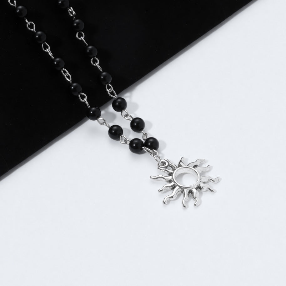 Wholesale Dark punk black bead red cross multi-element necklace