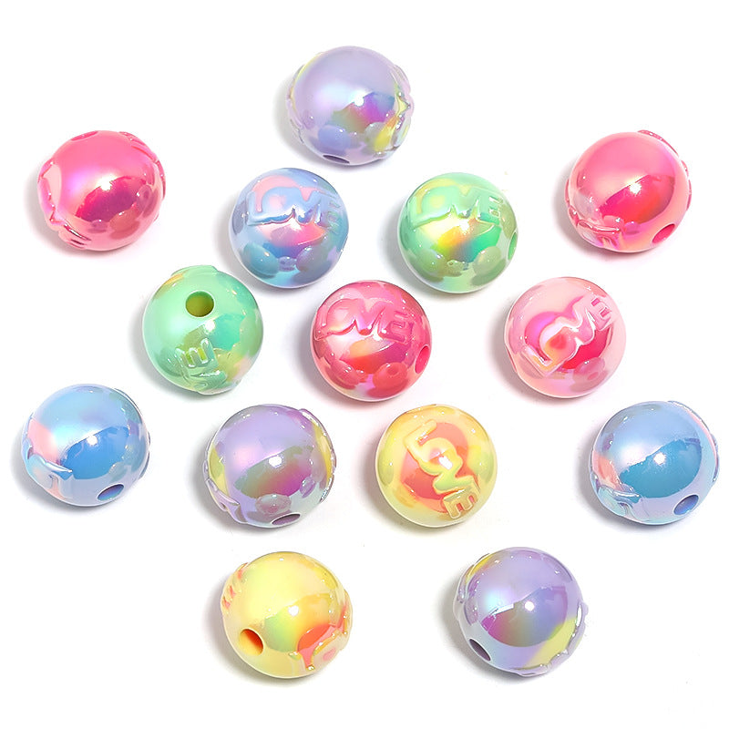 Wholesale 100pcs Acrylic Two-color Love Round Beads Three-dimensional Letter LOVE Beads