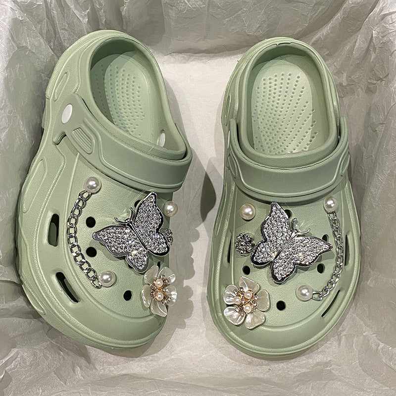 Wholesale   New Summer Hole Shoes Women's  Outer Wearing Thick-soled Height-increasing Sandals for Couple's Beach Baotou Sandals