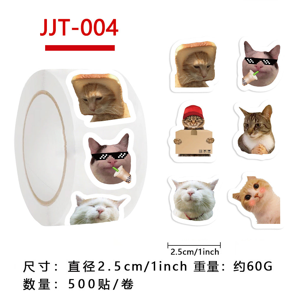 Wholesale 500 sheets/ roll of adhesive tape with cat expressions Waterproof Vinyl Stickers