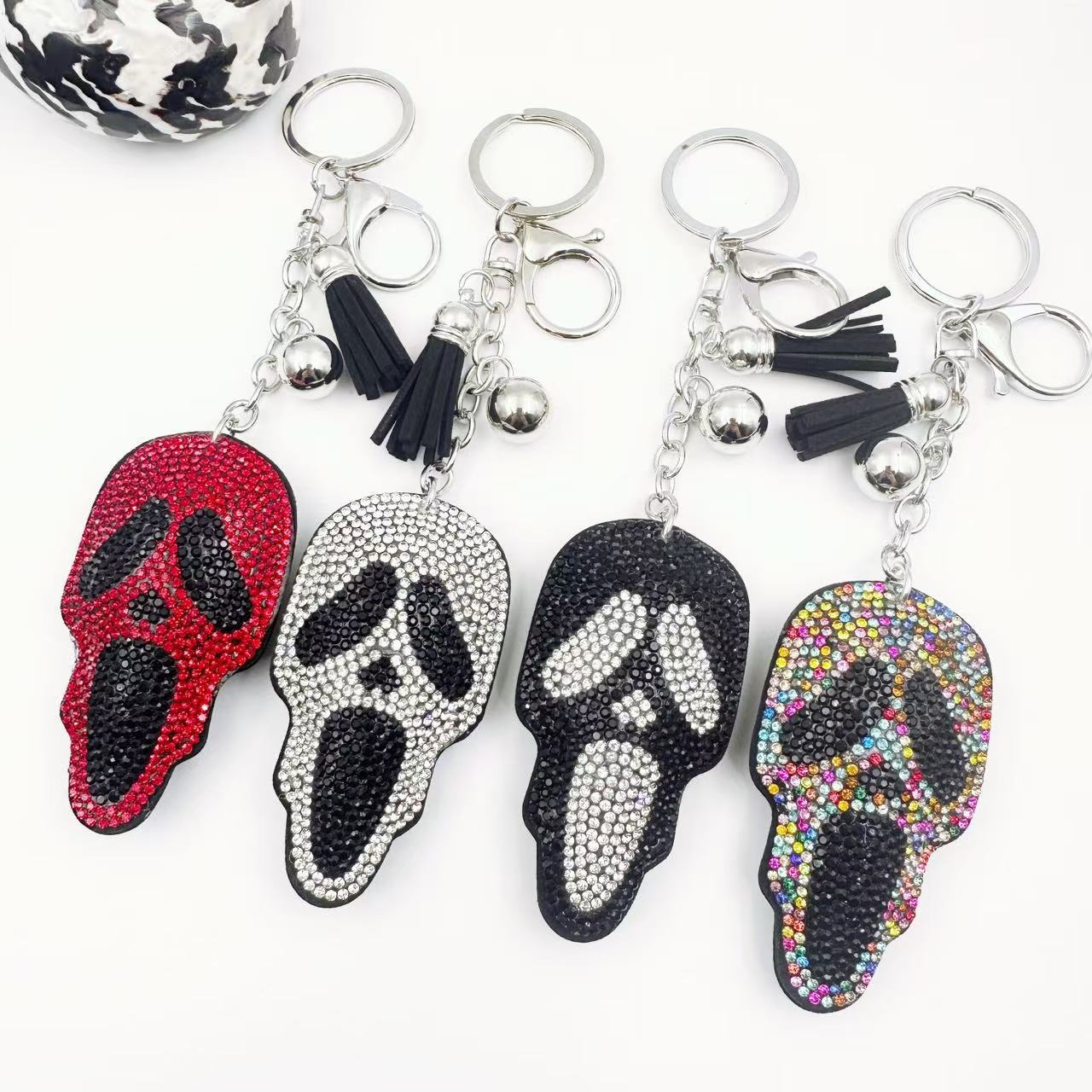Wholesale 12pcs Hip-Hop Ghost Head Keychain Crystal Gemstone Diamond