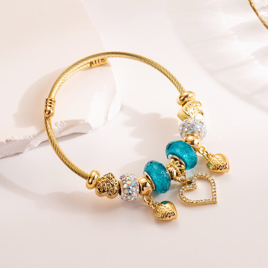 Wholesale Diamond encrusted crystal heart-shaped pendant bracelet