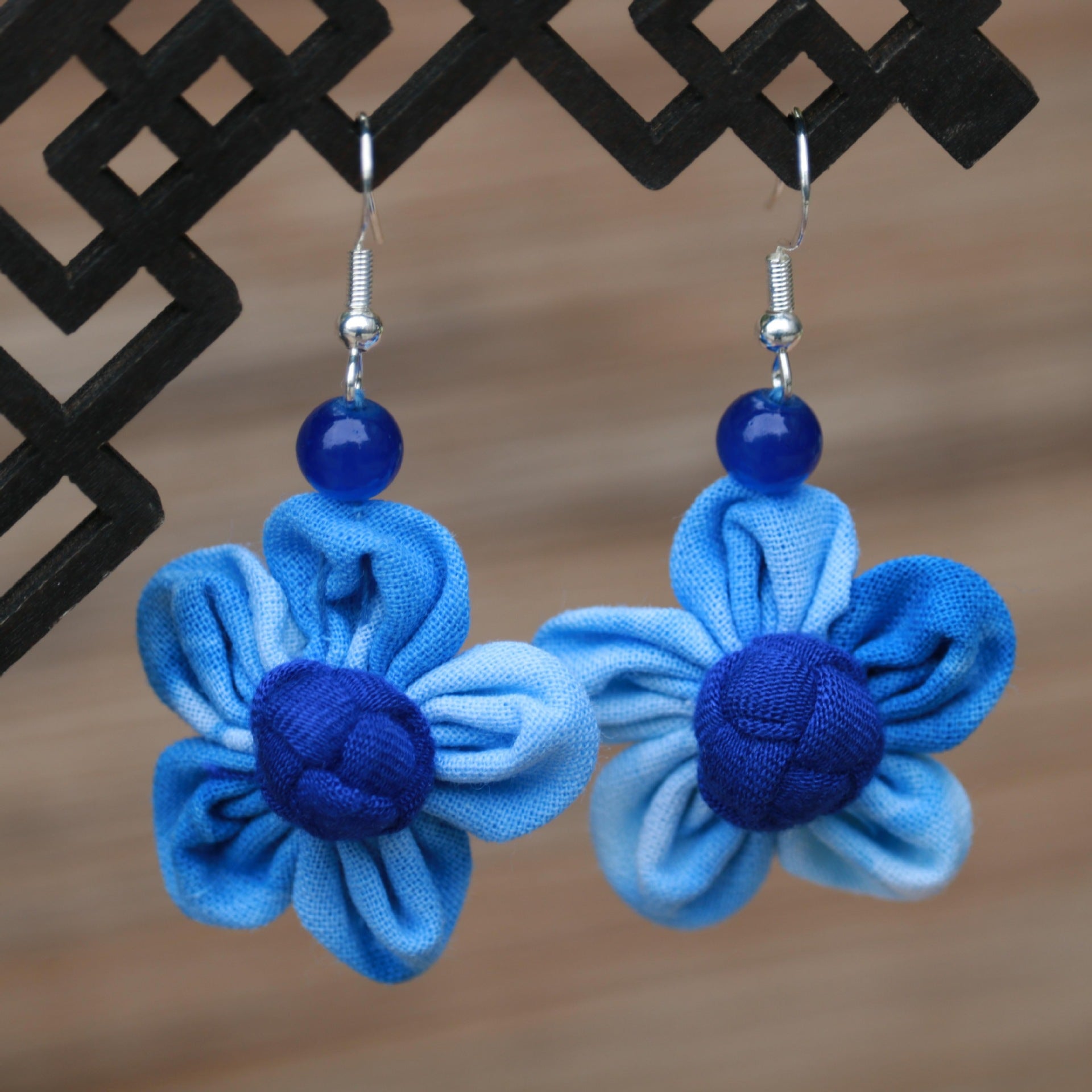 Wholesale Ethnic Style Women' s Blue-Dyed Fabric Earrings  Tie-Dye Mid-Length Earrings