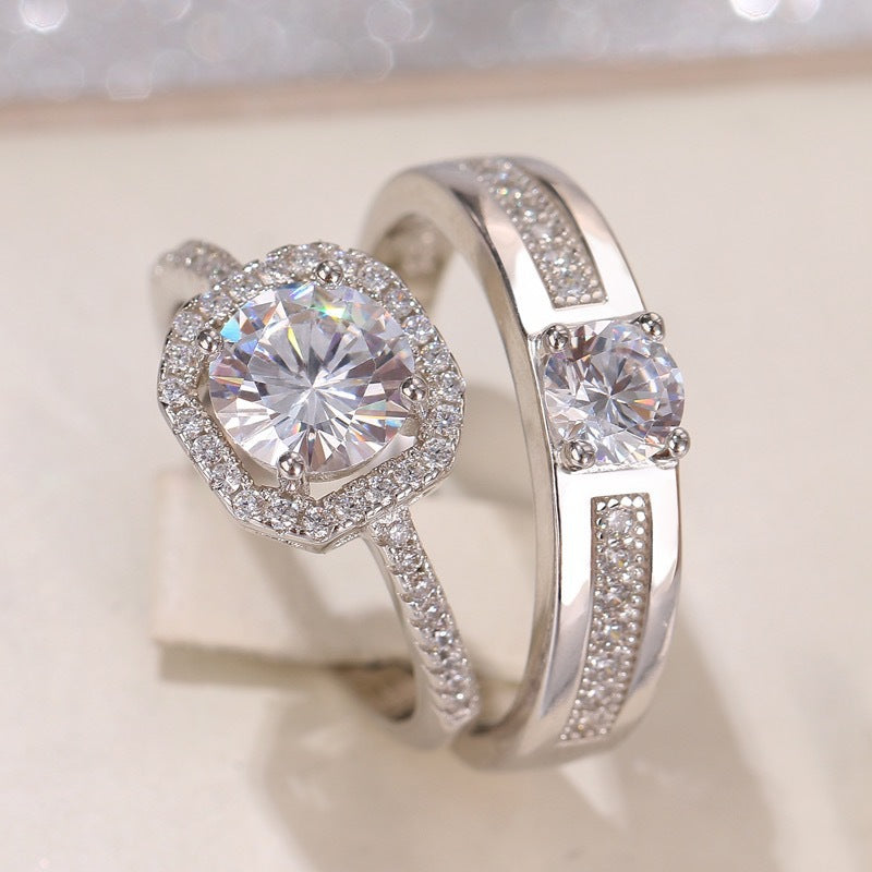 Wholesale Couple ring open diamond ring wedding ring simulation wedding ring silver plated ring jewelry