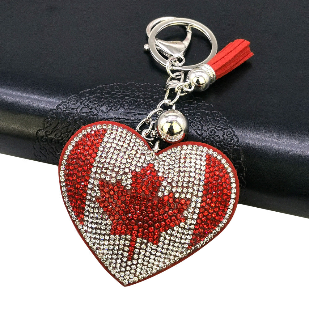 Wholesale 4pcs  Velvet inlaid diamond flag Rhinestone Keychain