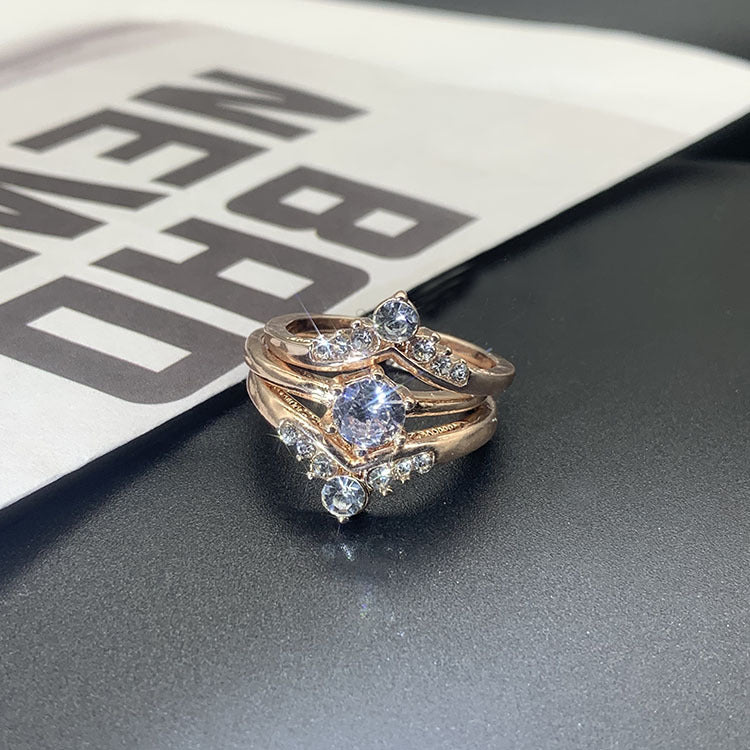 Conjunto de tres anillos de diamantes de aleación de aleación al por mayor de tres anillos