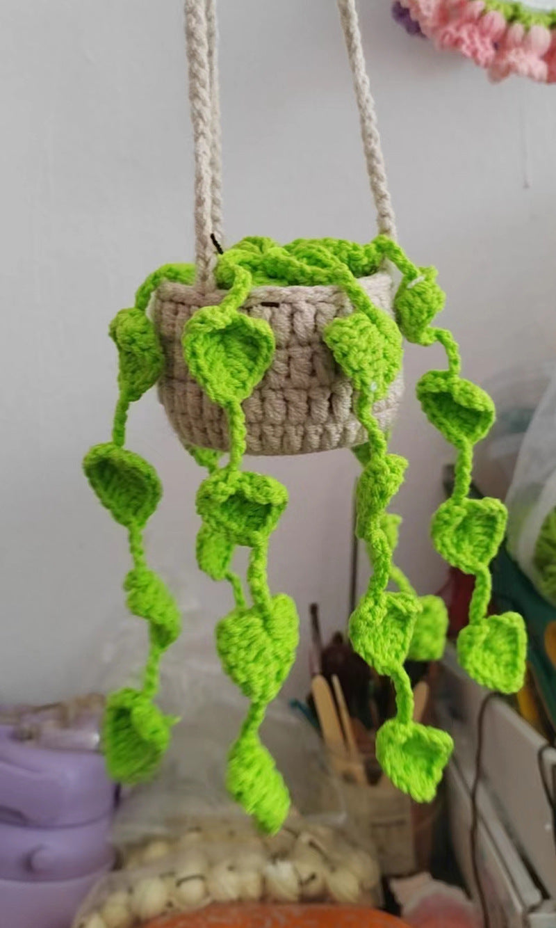 Wholesale Car Hanging Ornament Handmade Wool Crochet Chlorophytum Potted Plant