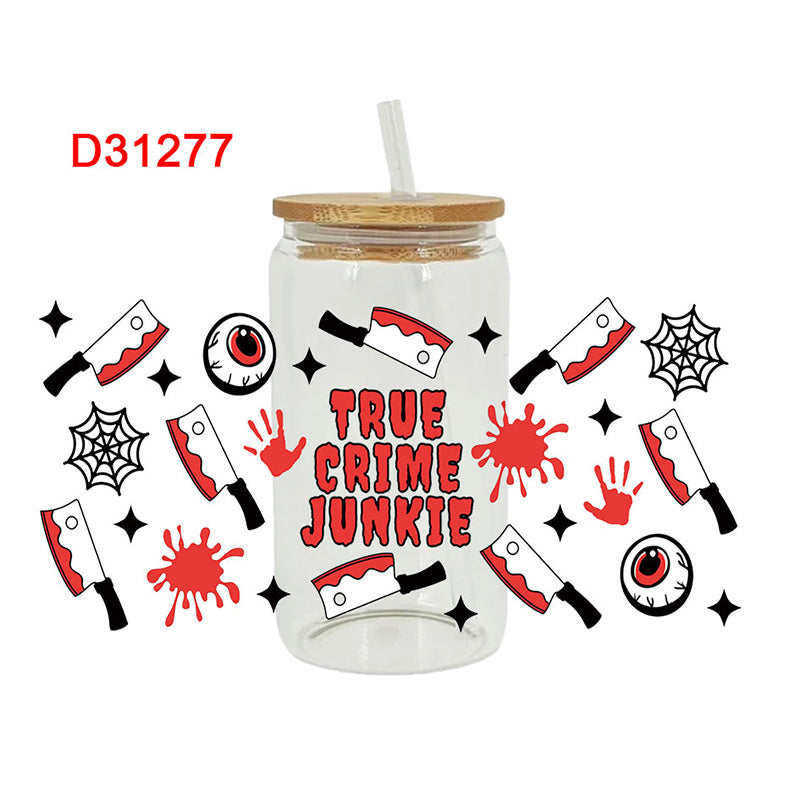 Wholesale Black and white cartoon ghost  16oz Cup UV DTF Wraps