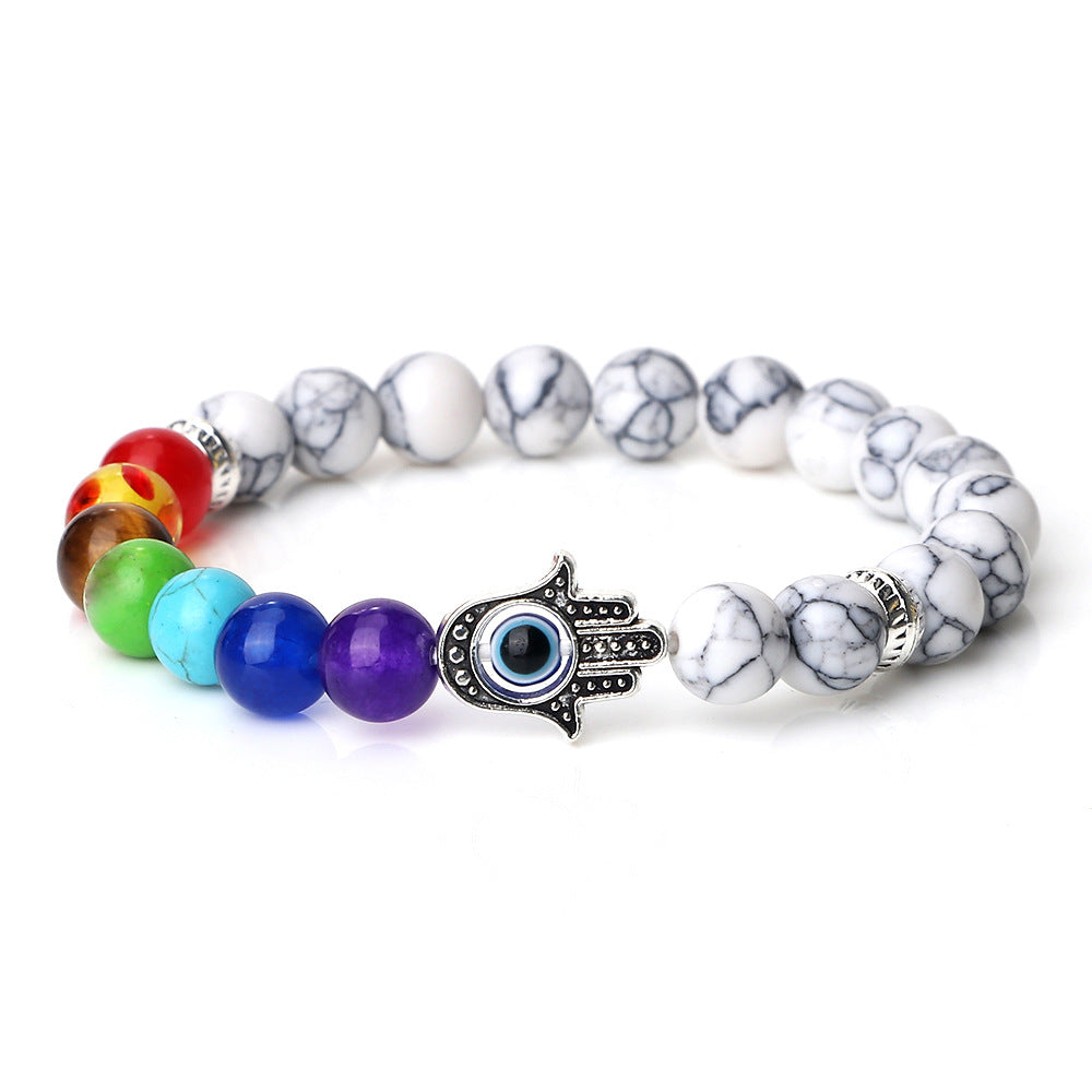 Wholesale Spaced Buddha Hand Alloy Spacer Eye String Colorful Stone Bracelet