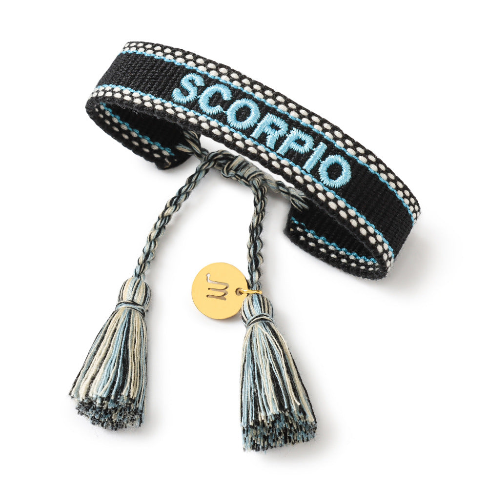 Wholesale Twelve Zodiac Signs Embroidered Letters Braided Bracelet