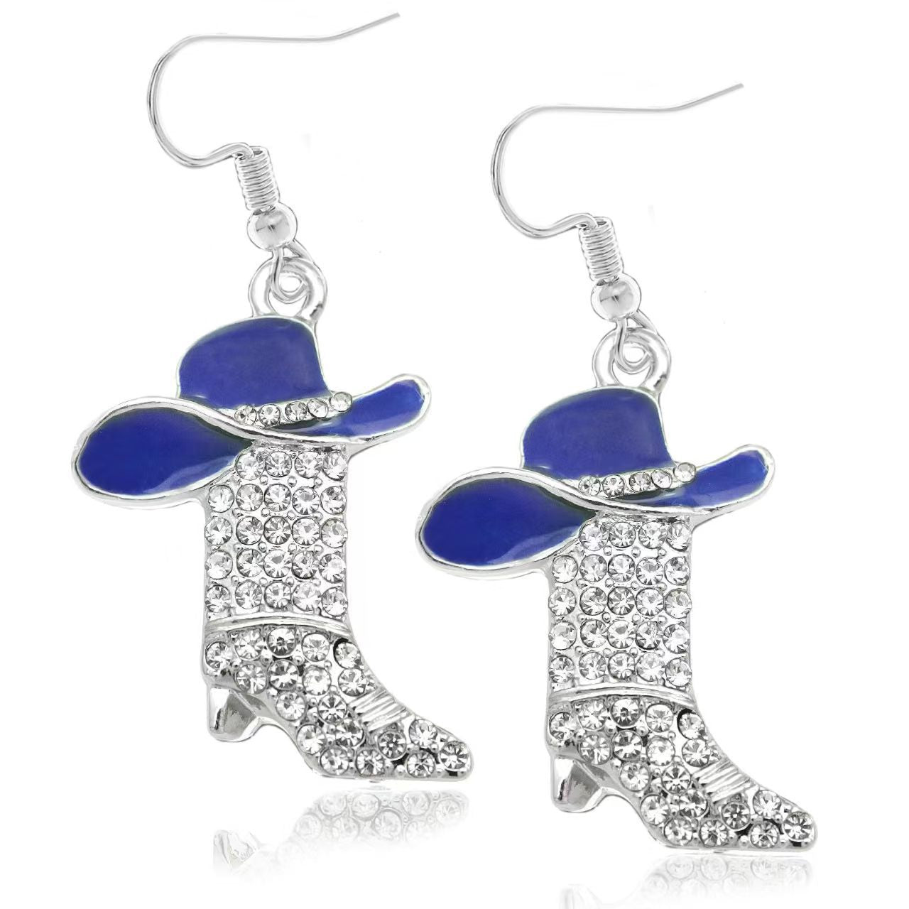 Wholesale Alloy Electroplated Blue Rhinestone Western Boot Drop Earrings For Women Stylish Party Accessory