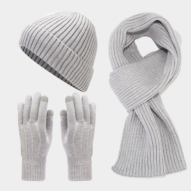 Wholesale Winter Acrylic Plus Velvet Warm Knitted Hat Neck Scarf Gloves Set