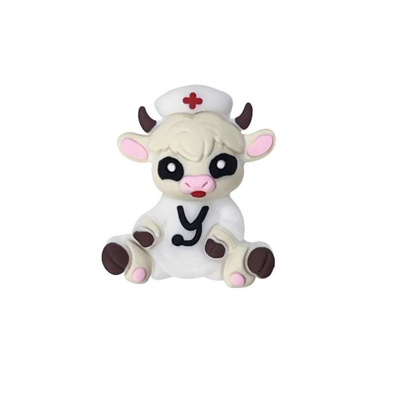 Wholesale 10pcs 3D Cartoon Nurse Cow Silicone DIY Beads