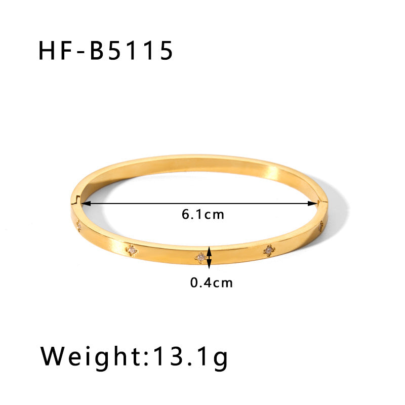 Wholesale Titanium Steel Inlaid Zircon Retro Wide Edge Full Diamond Plated 18K Real Gold Irregular Bracelet